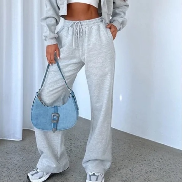 White Fox Boutique Pants - White Fox Boutique Wide Leg Grey Sweatpants